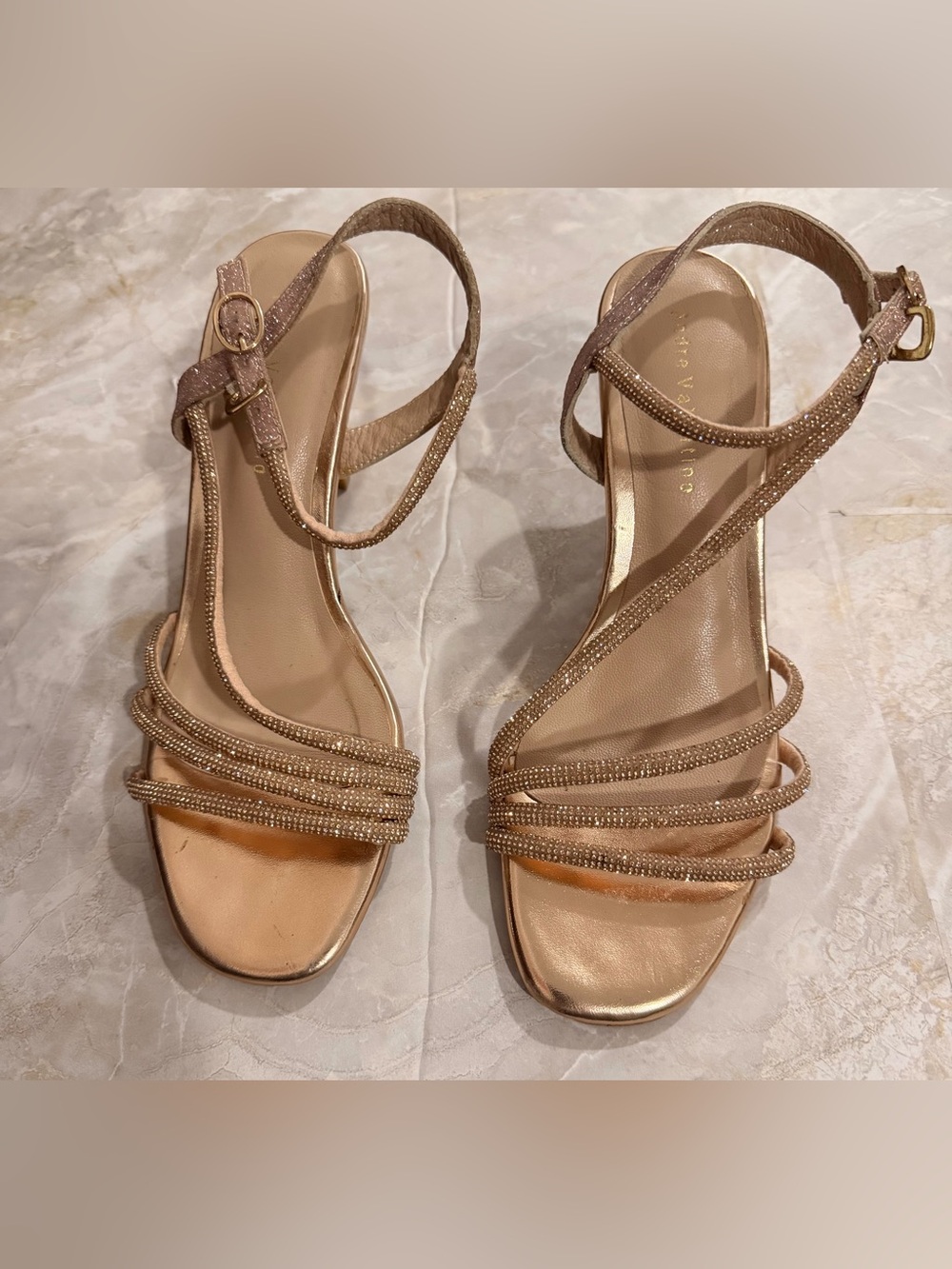 Beaded Strappy Metallic Nude Heeled Sandals
